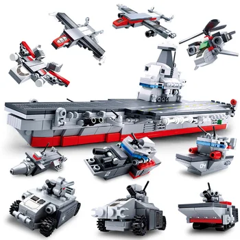 

10-in-1 Aircraft Carrier Warship Blocks Kids Navy Weapon Assembled Bricks Building Blocks Figure Toys 8 Years Old Boys Gift