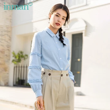 

INMAN 2020 Spring New Arrival Literary Pure Color Lapel Single-breasted Loose Lace Long Sleeve Blouse