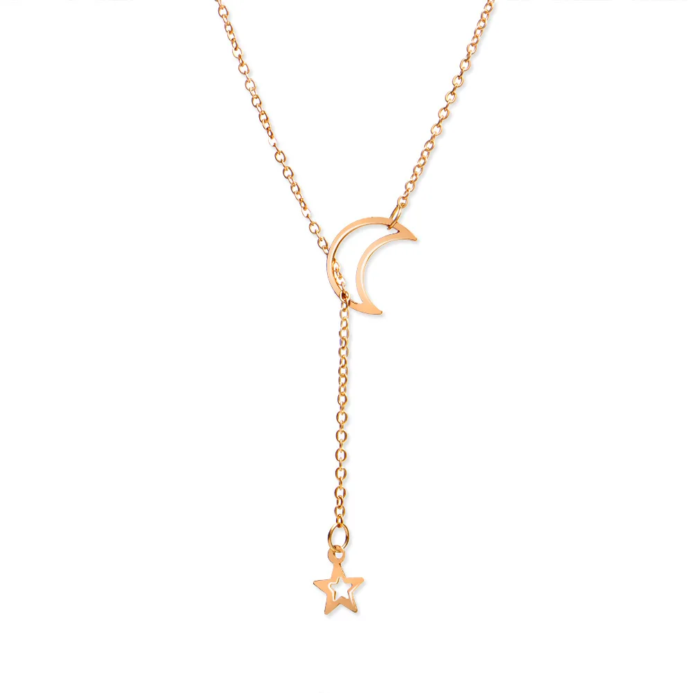Милое Трендовое золотое ожерелье с подвеской в виде Луны и звезды из нержавеющей стали для женщин модное простое ожерелье с цепочкой ювелирные изделия