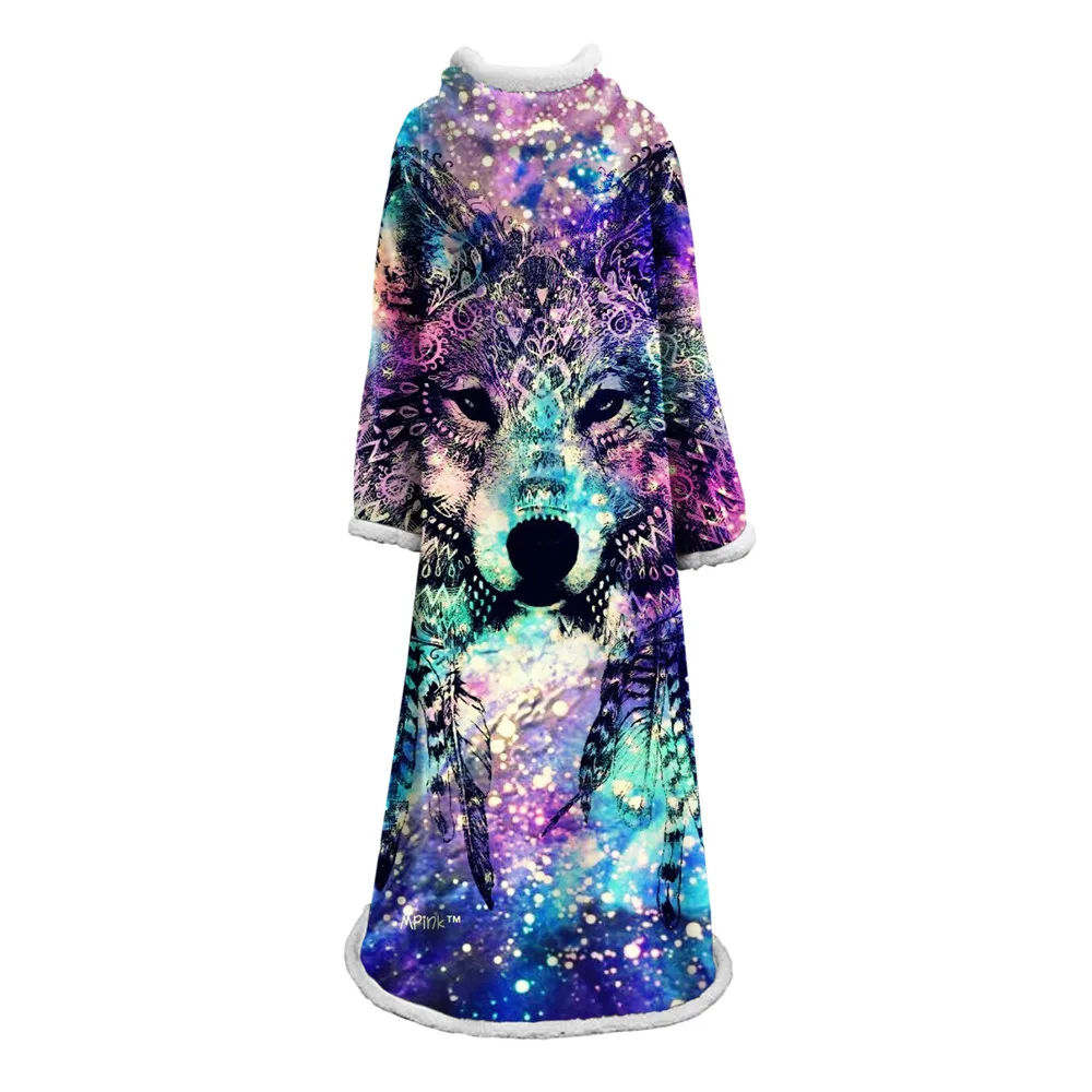 

3d Wolf Sleeve Blanket For Adults Wolf Painting Plush Throw Blanket On The Bed Sherpa Blanket Animal Bedding With Sleeve