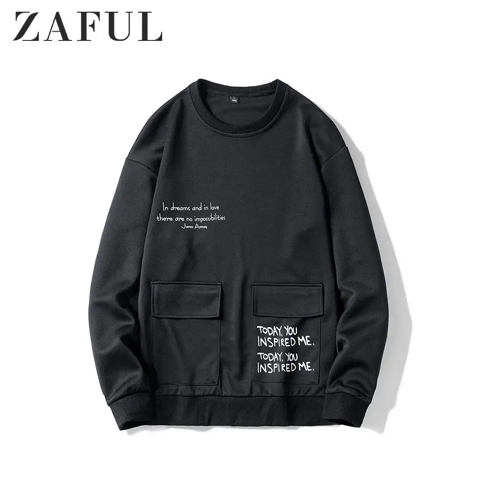 ZAFUL/свитер с круглым вырезом и графическим принтом с буквами; свитер с клапаном; сезон осень-зима; повседневный мужской пуловер;