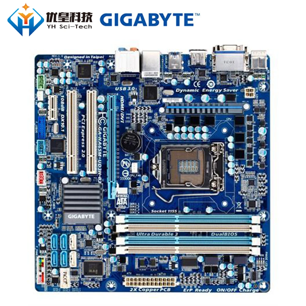Оригинальная б/у настольная Материнская плата Gigabyte GA-HA65M-UD3H-B3 H61 Socket LGA 1155 Core i7/i5/i3/Pentium/Celeron DDR3 16G Micro ATX