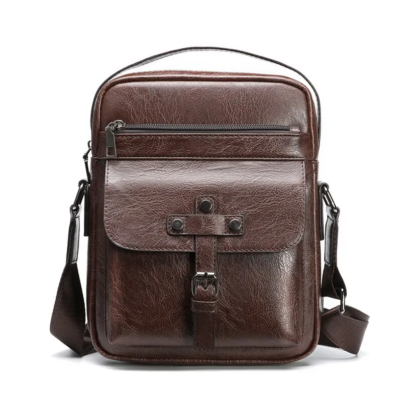 Dark brown A Модная сумка через плечо из ПУ мужская повседневная сумка маленькая брендовая дизайнерская мужская сумка на плечо - Цвет: Dark brown A