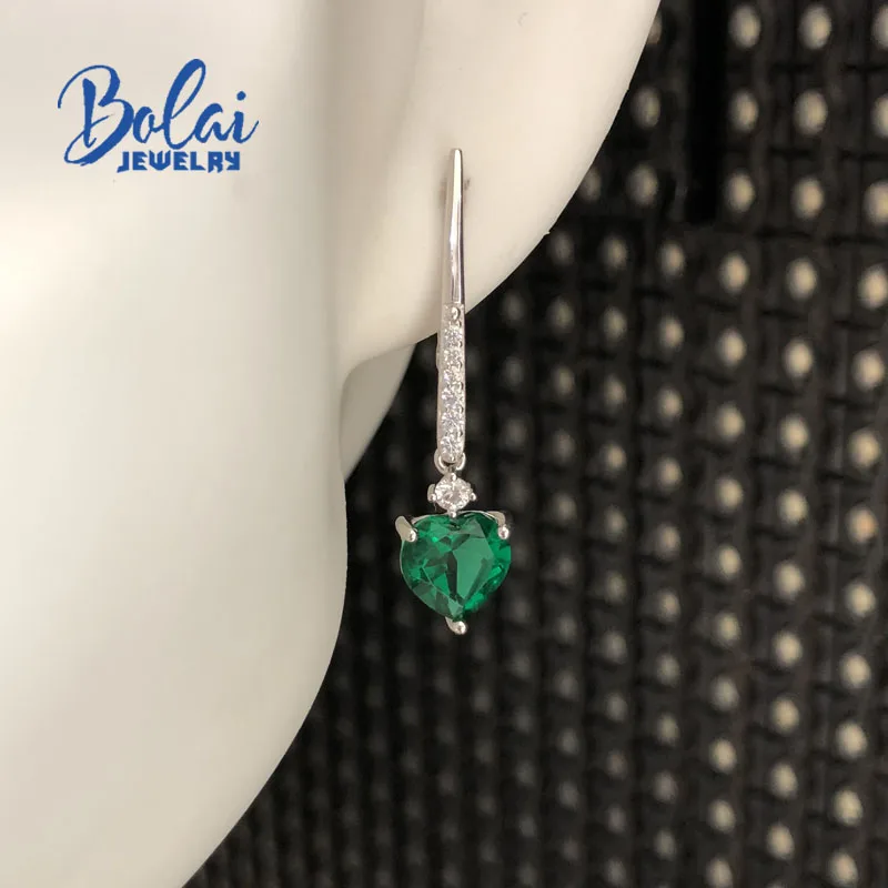 Bolaijewelry, создан нано зеленый изумруд длинный стиль застежка серьги 925 стерлингового серебра ювелирные украшения для девочек вечерние или повседневные