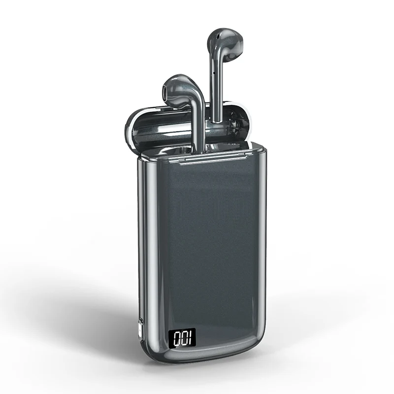 TWS Bluetooth наушники мини настоящие беспроводные наушники-вкладыши гарнитура наушники с зарядным устройством дисплей для iPhone Android iOS - Цвет: Серый
