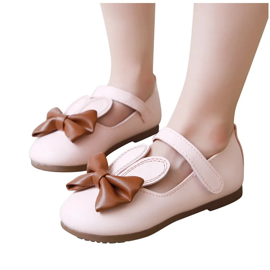 Обувь для принцессы с бантом; повседневная кожаная обувь с кроличьими ушками для маленьких девочек; Chaussure Fille; обувь для девочек - Цвет: Pink