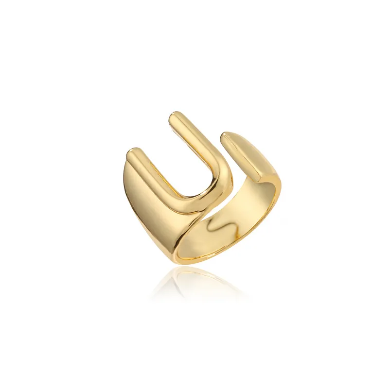 Hollow A-Z Letter Gold Adjustable Opening Ring