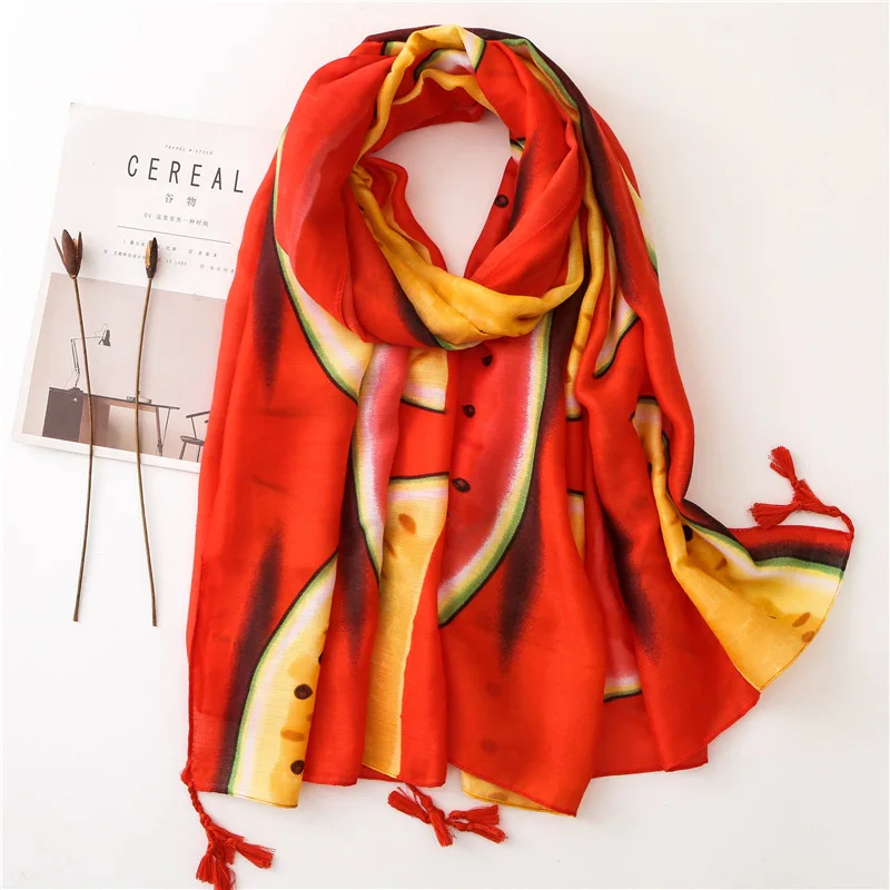 Шарф с рисунком арбуза женская теплая Модная шаль дорожный пляжный шарф для