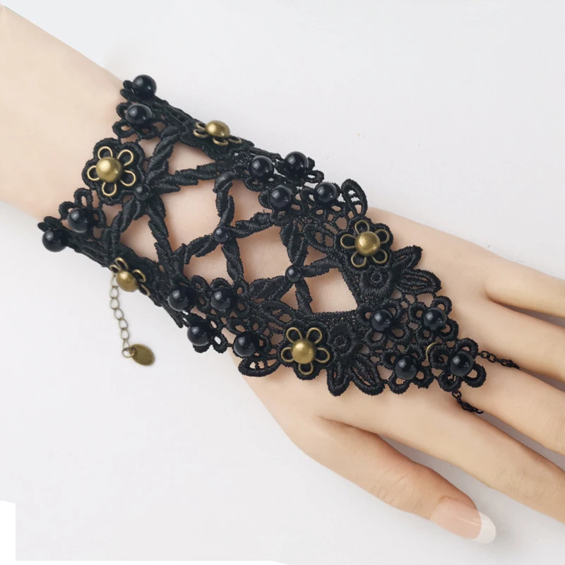 YiYaoFa Handmade Vintage Black Lace Bracelet for Women Accessories Gothic Wrist Jewelry Lady Party Jewelry Bracelet Bangle S391