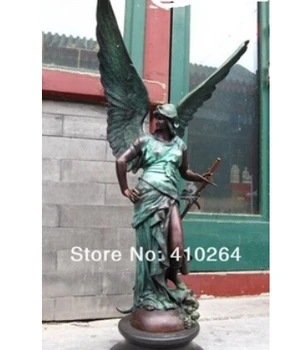 

Free Shipping 36"Large Art Bronze Copper & Marble wing warrior God sculpture statue