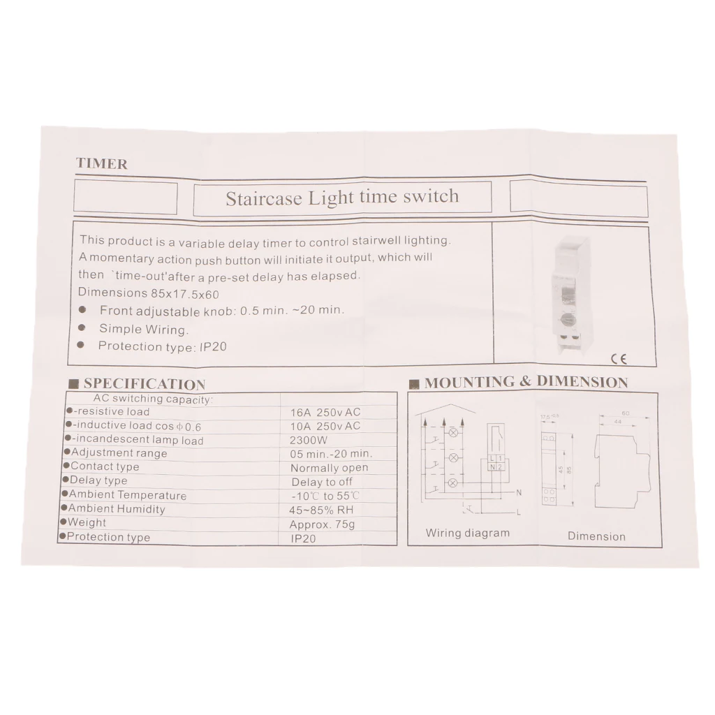 Лестничный светильник с задержкой 16А переменного тока 220-240 В реле таймера нормально открытый контакт Регулируемый переключатель времени задержки лестницы