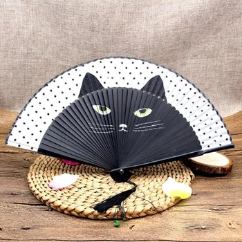

20 Pcs Per Set High-grade Folding Lace Fan Cat Animal Pattern Wedding Gift Bamboo Crafts Fan for Kids Girlfriend Gift