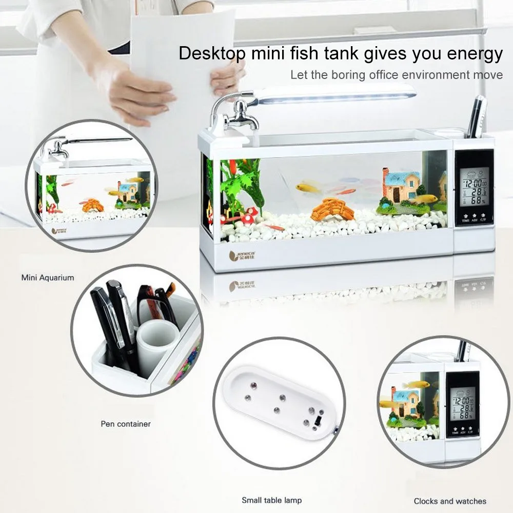 Ecology Fish Tank Integration Filter LED Light System Mini Nano Tank Office Desktop Aquarium 110V-240V