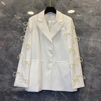 

2020 New Style for Autumn and Winter Women's Lapel Heavy Knitted Bow Panel Long-Sleeve Suit 906