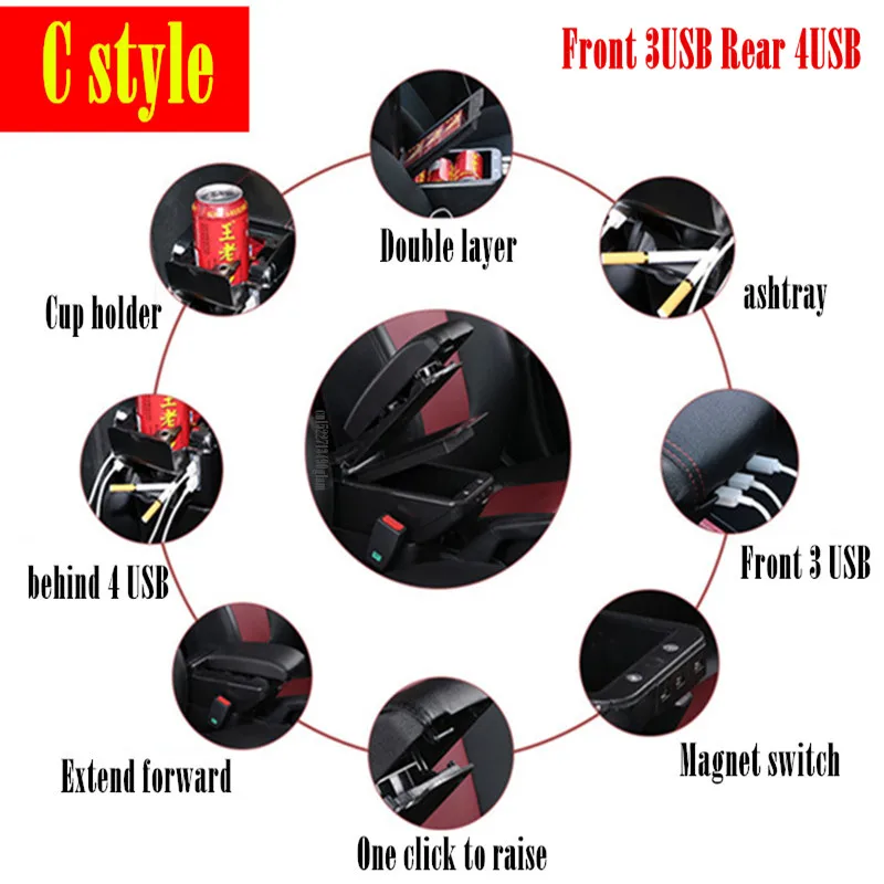 Für Renault Clio 4 Armlehne box Für Renault Clio 3 III IV Auto Armlehne box  Auto zubehör Lagerung box tasse halter aschenbecher USB - AliExpress