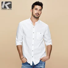 KUEGOU осень хлопок простая белая рубашка Мужская одежда Повседневная приталенная уличная одежда для блузки для мужчин Модная брендовая одежда 02639