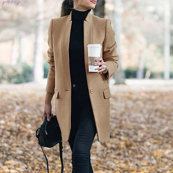 

High quality Double woolen coat 2020 Spring Women Fashion Stand Collar Coats Long Woolen Coat Office Ladies Plus size Jacket Top