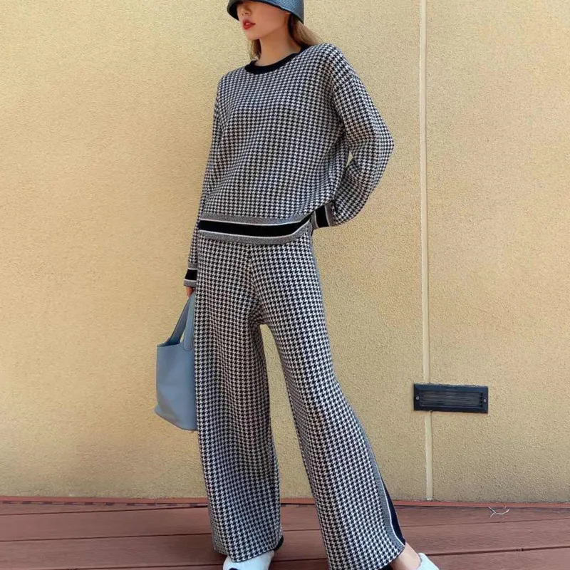 Designer 2023 fall two piece set women top and pants Tracksuit Autumn Knitted Sweater wide leg pants Suits Casual outfits