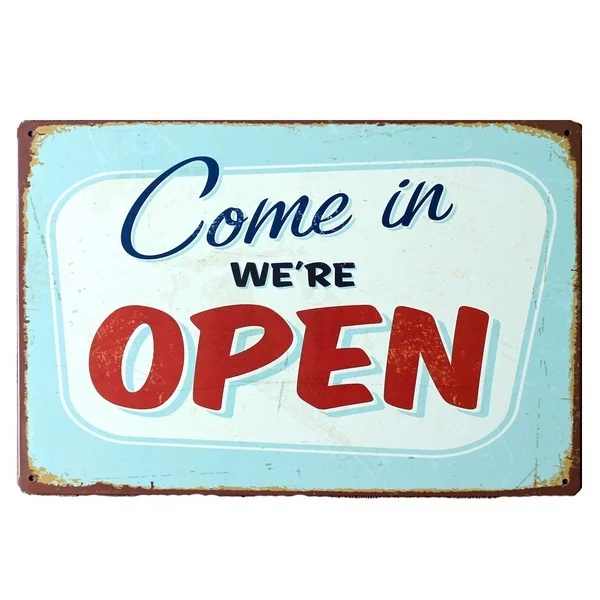 

Vintage Retro Wall Decor Tin Signs,Come In We're Open Shop Decorative Metal Sign