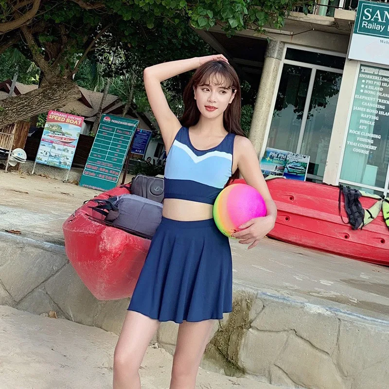 

Bathing Suit Women's 2018 New Style Hot Springs Water Park Conservative Belly Covering Slimming Split Skirt-Students Sports Swim
