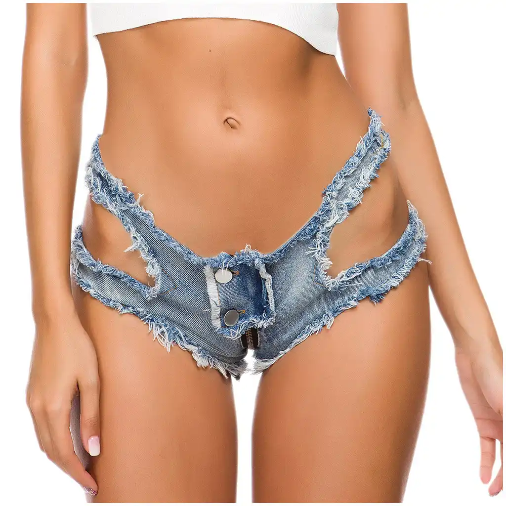 thong denim shorts