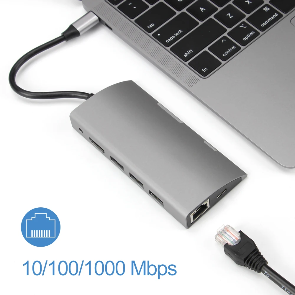 USB C концентратор USB3.0 HDMI VGA RJ45 Gigabit Ethernet SD/TF PD AUX зарядный адаптер USB C док-станция Тип c концентратор конвертер 9 в 1