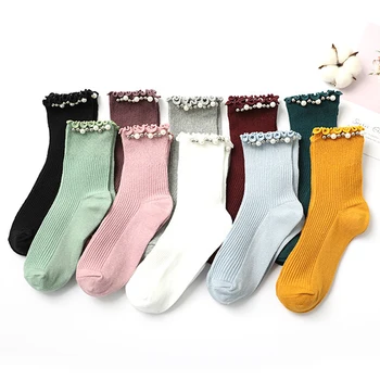 

Warm Women Streetwear Cute Funny Socks Short Happy Socks 2020 Pearl Ruffle Frilly Candy Autumn Winter Cotton Casual Socks