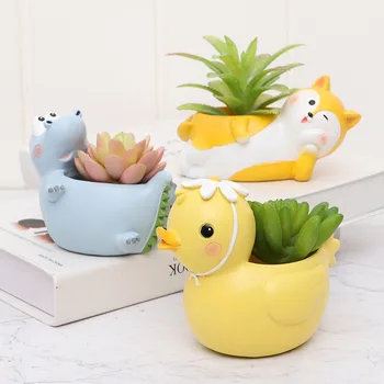 

2020 new arrival flower pots Corgi penguin duck rabbit dinosaur bear cute animal shape succulent planter pot for plants decor