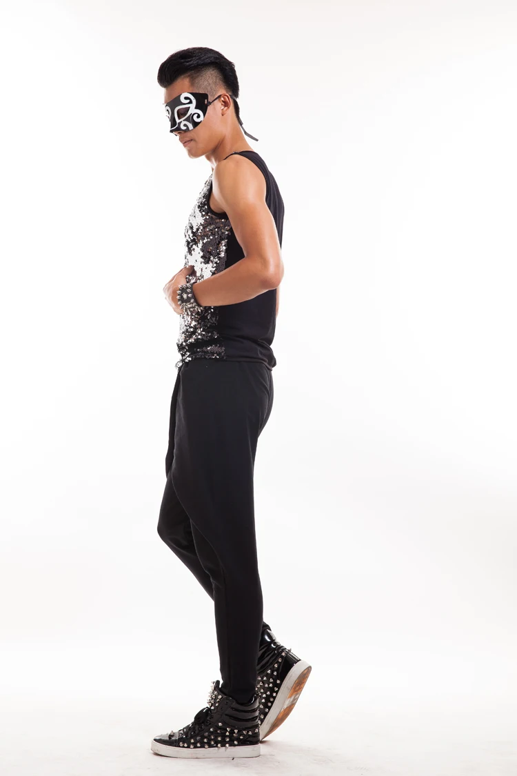 New DS Men Costume Sequin Vest Bar Dj Costume Drum Performance Wear Street Dance Clothing GoGo DancerNightclub Costume BL2062