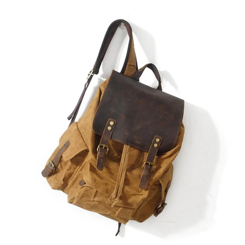 Abdb-топ Роскошные парусиновые кожаные рюкзаки большой емкости Водонепроницаемые винтажные рюкзаки Ретро школьная сумка для подростков