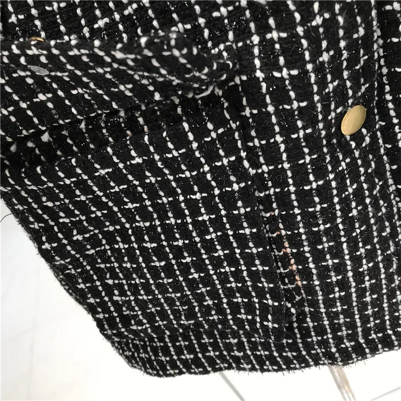 Autumn New Vintage Women's Single-breasted Wool Coat Casual Female Plaid Tweed Woolen Jacket Loose Outwear