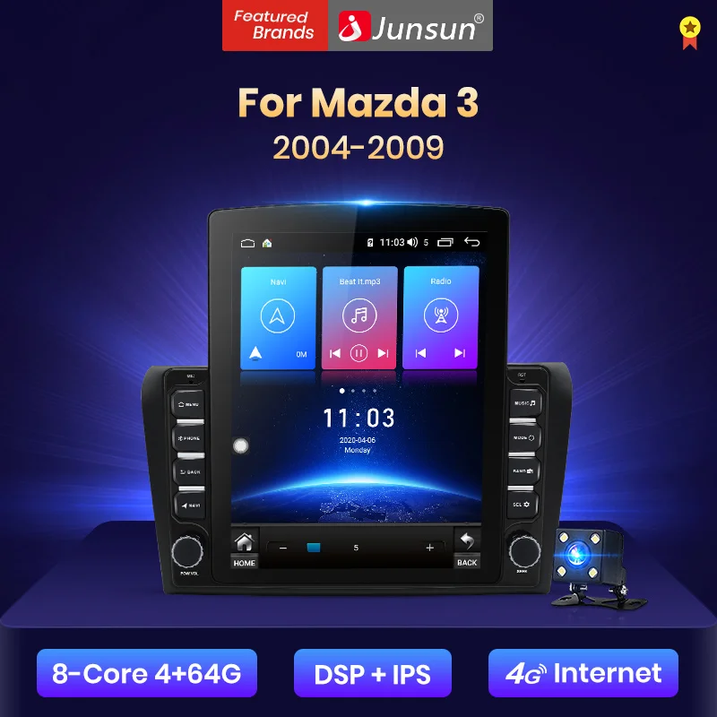 Junsun V2 Pro Вертикальный стиль 4G + 64G CarPlay DSP для магнитола мазда 3 bk Mazda 2004 2009 Android 8 1