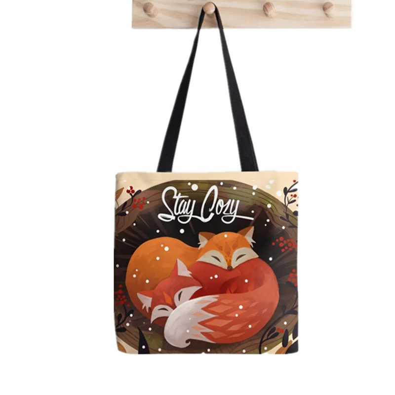2021 Shopper Space Foxes Tote Bag Printed Tote Bag women Harajuku shopper handbag girl Shoulder shopping bag Lady Canvas Bag