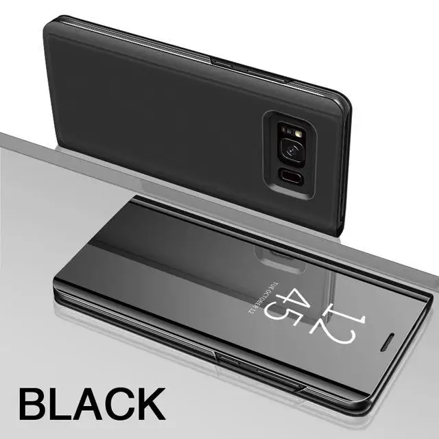360 умный зеркальный флип-чехол для samsung Galaxy S8 S9 Plus Note 8 9 Coque Прозрачный чехол для samsung S6 S7 edge S8 S9 Shell - Цвет: Черный