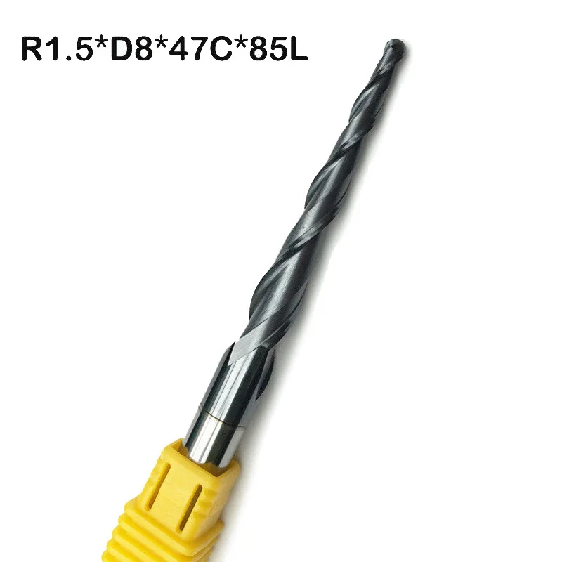1 шт. R1.5* D8* 47*85 2F две флейты HRC55 конусный шариковый нос CNC бит резак поставки