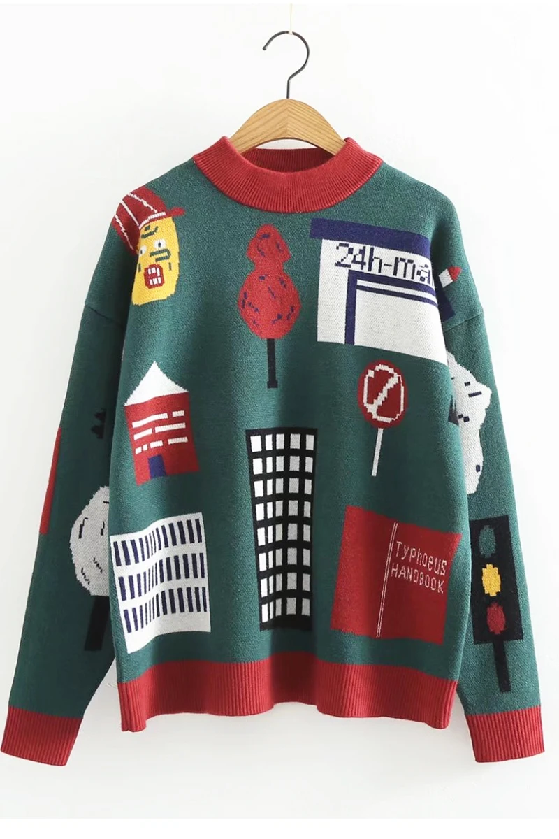 Винтажные свитера, новинка, весна-осень, женские утолщенные шерстяные свитера, комбинированные узоры, милый консервативный свитер, вязаные топы
