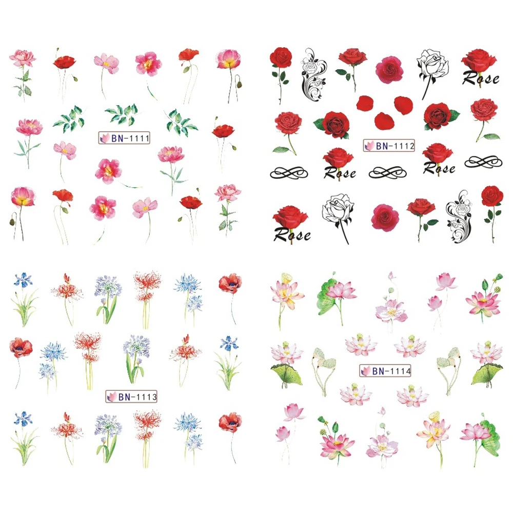 12 видов конструкций, цветы, наклейки для дизайна ногтей, бабочки, Слайдеры для ногтей, переводная наклейка, Декор, лак, маникюр, тату, SABN1105-1116