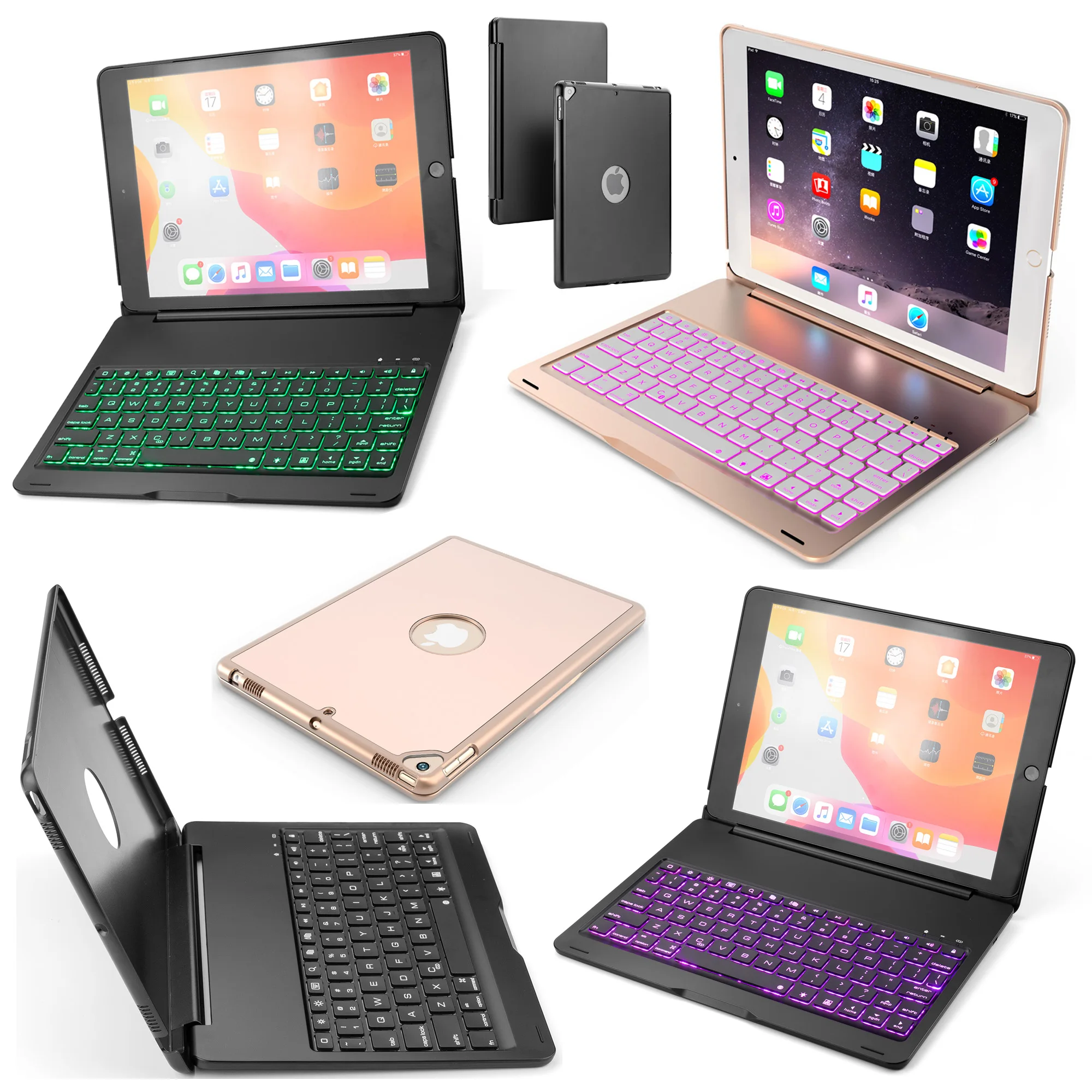 7 цветов, светодиодный, с подсветкой, русский/Иврит/испанский, беспроводной, Bluetooth клавиатура, складной чехол, чехол для Apple iPad 10,2, планшет, Funda