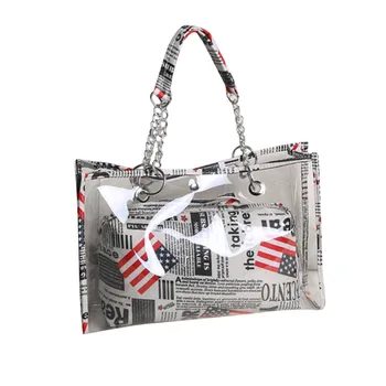 

2020 Women's Star Stripe Flag Transparent Shoulder Bag Independence day flag pattern handbag Large Capacity Mother and Child Bag