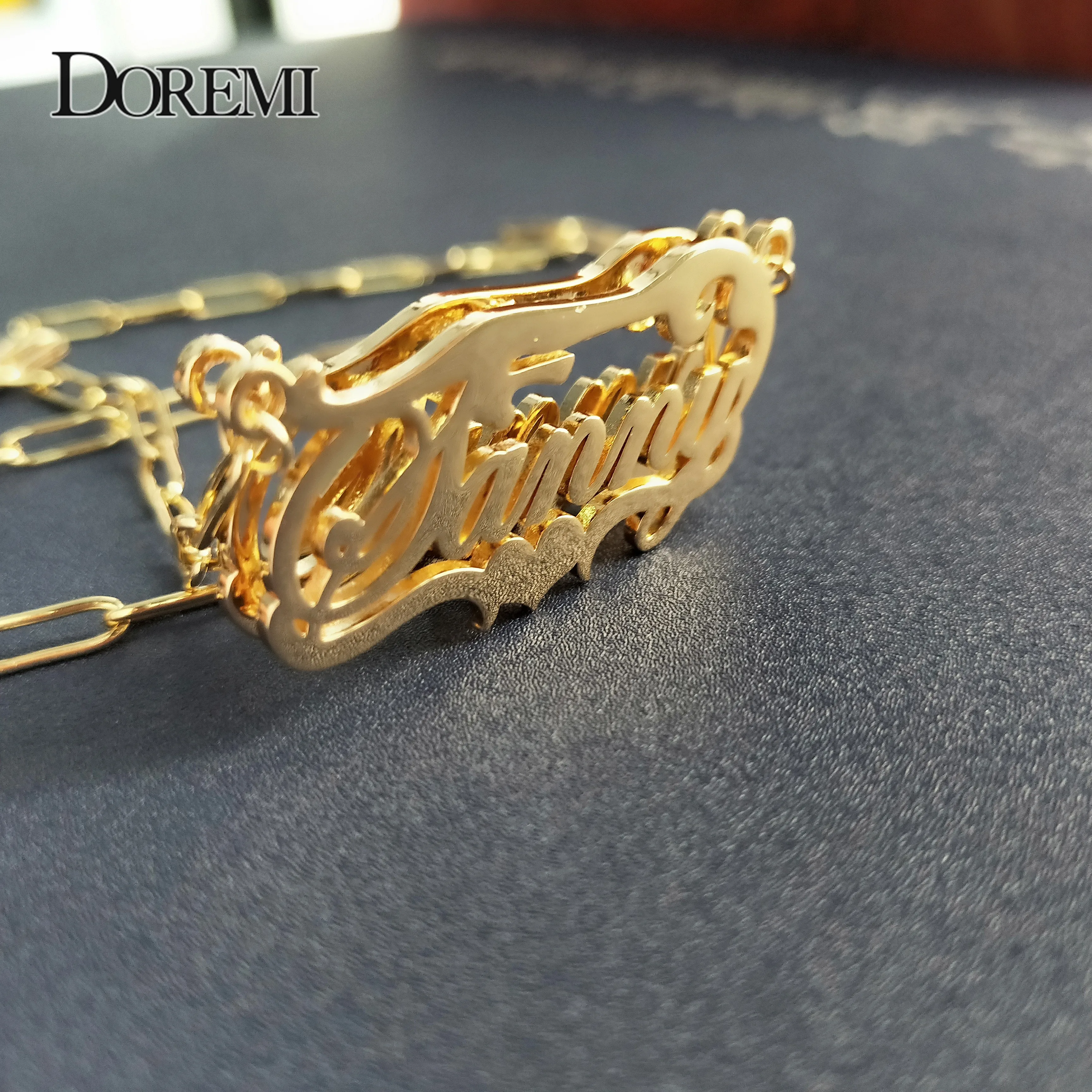 DOREMI Double Layered Custom Necklaces Stainless Custom Name Necklace Name Personalized Gold Plated Nameplate Necklace Hip Hop