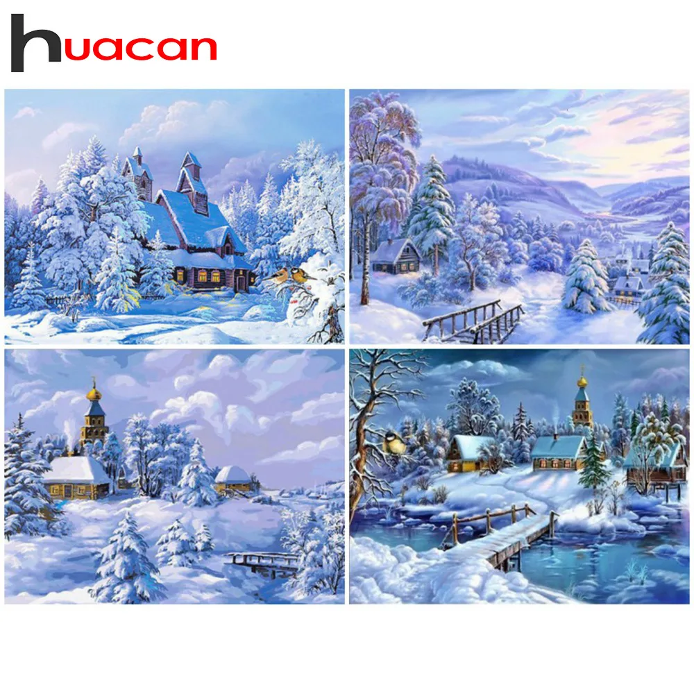 Алмазная картина Huacan 5D, полностью квадратная, живописная, зимняя, Снежная, стразы, картина, алмазная вышивка, мозаика, вышивка крестиком, домашний декор