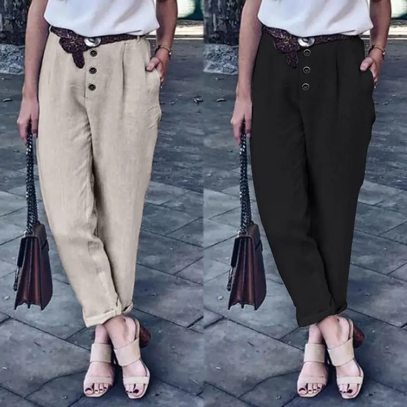 2020 ZANZEA Women Harem Pants Solid Casual Loose Turnip Pants Femme Robe Cotton Linen Trousers Long Pantalon OL Pencil Pants 2020 ZANZEA Women Harem Pants Solid Casual Loose Turnip Pants Femme Robe Cotton Linen Trousers Long Pantalon OL Pencil Pants