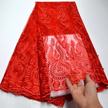 

latest red african lace fabric 2020 high quality lace with beads stone tulle net french lace fabric tissue african fabric mv549