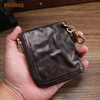 

PNDME vintage high-quality genuine leather men's small wallet fashion simple luxury real cowhide women's youth mini coin purse