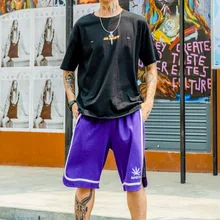 Панк Спорт Тренажерный зал эластичный пояс лето пляж Мальчик мужские брюки лоскутное вышивка хип хоп Уличная мужские шорты