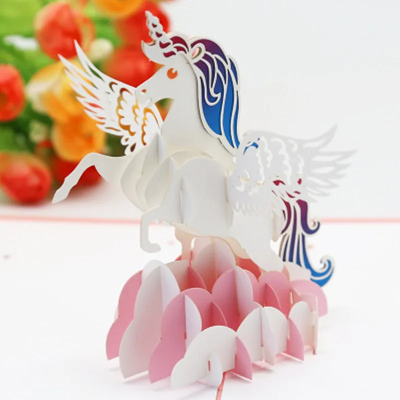  Birthday Card Unicorn Pop Up Cards With Envelope 3d Laser Cut Kraft Paper Party Invitations Card - 4000133208167