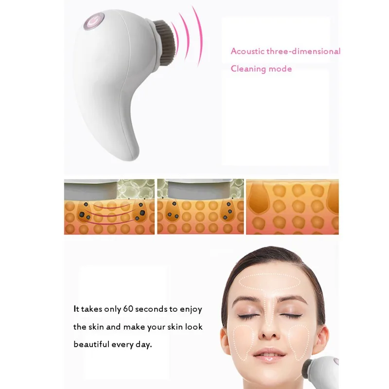 Face Clean Wireless 3D Electric Facial Cleansing Brush Shrinking Pores Cleaner Oil-control Sonic Massage Cleansing