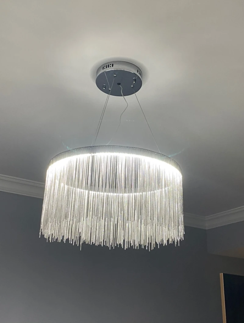 

Dining Room LED Pendant Lamp Modern Nordic Tassel Restaurant Luxury Hotel Engineering Chain Living Art Hanging Lights Indoor