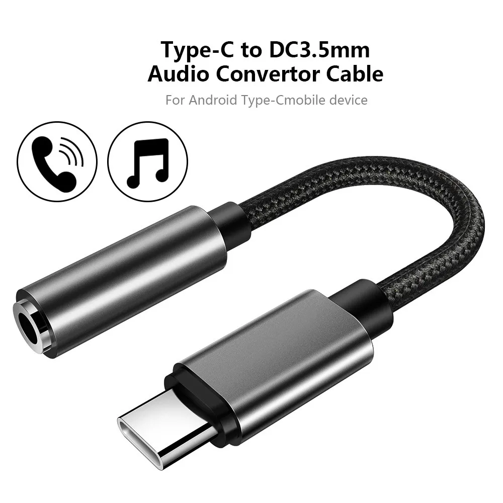 Type-C до 3,5 мм кабель для наушников адаптер usb 3,1 type C USB-C штекер 3,5 мм AUX аудио разъем для samsung huawei Xiaomi Mi 8 - Цвет: Черный