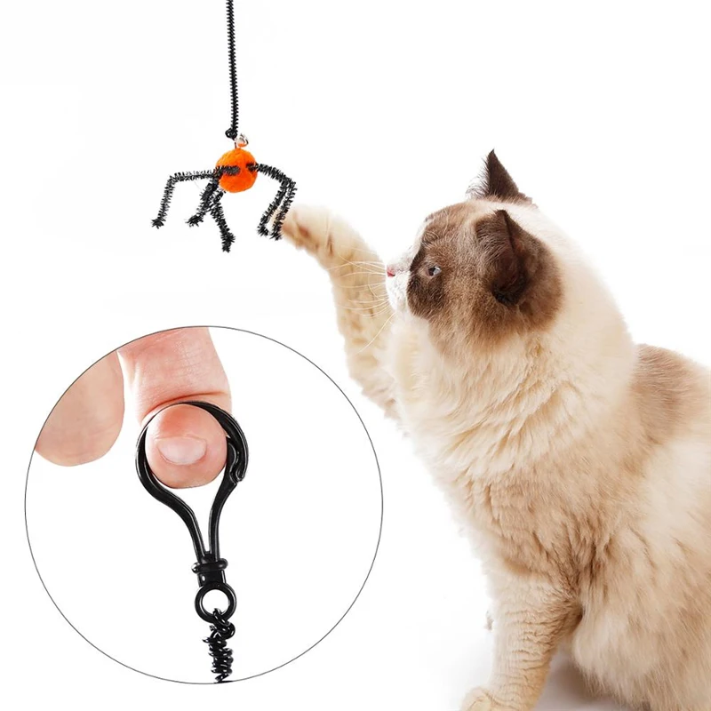 4 Halloween Spider Cat Toys Plastic Kitten Interactive Stick Funny Cat Fishing Rod Game Wand Funny Stick Toy Pet Supplies